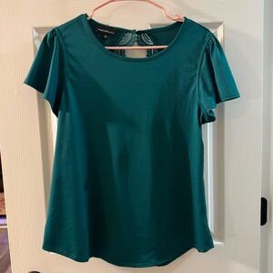 Emerald Green Short Sleeve Blouse w/ Lace Back Detail